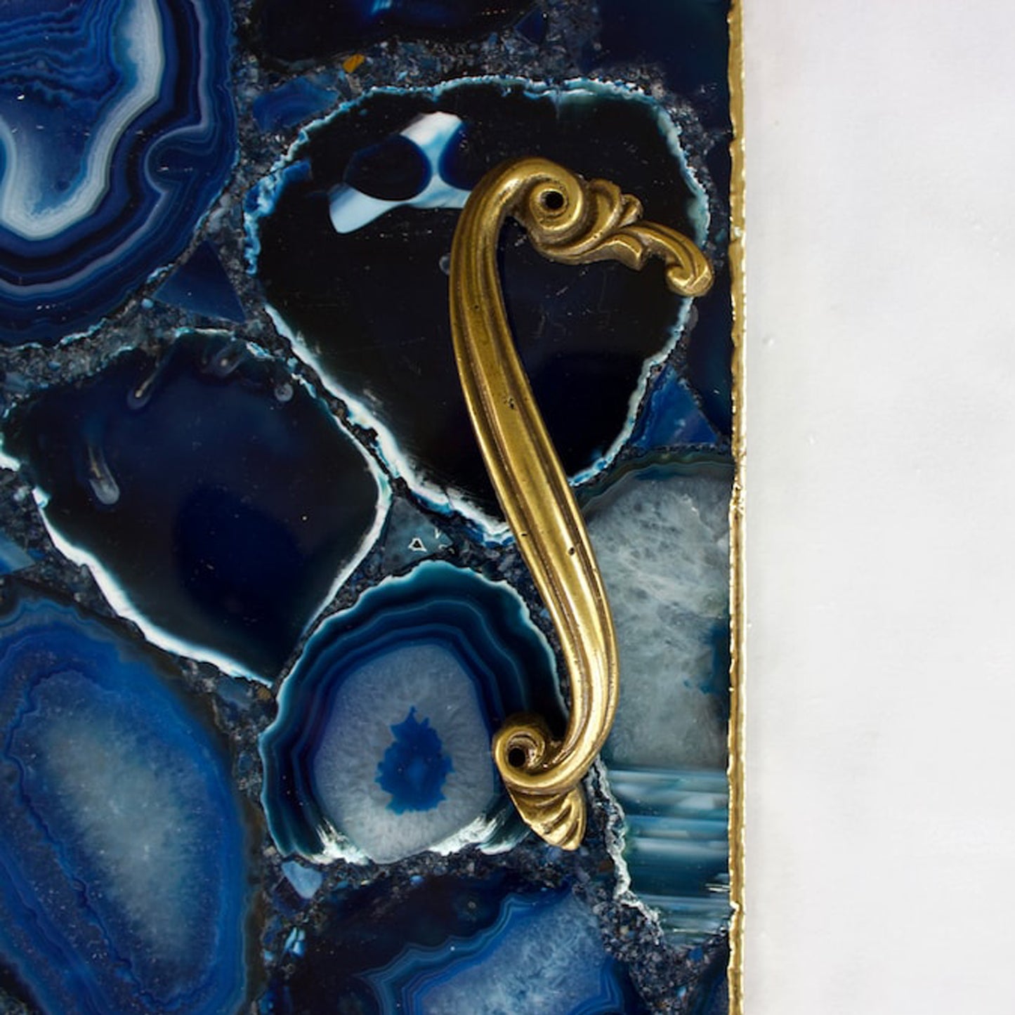 Blue Agate Serving Tray With Brass Handles | Square
