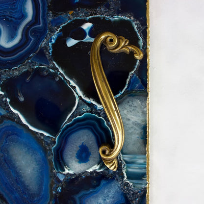 Blue Agate Serving Tray With Brass Handles | Square
