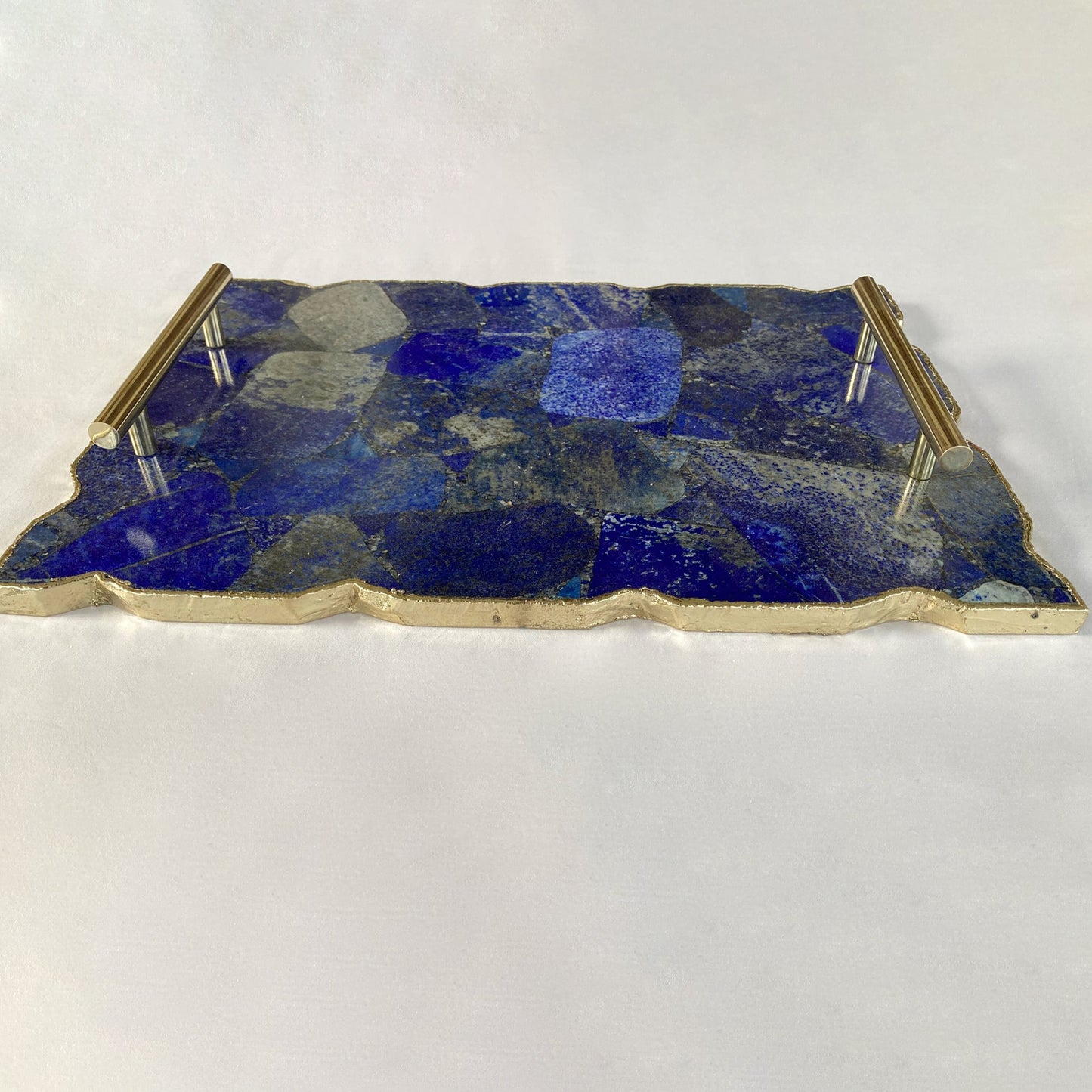 Large Lapis Lazuli Serving Tray With Plain Modern Brass Handles/Personalised Momentos/Sign Boards 10"x15"