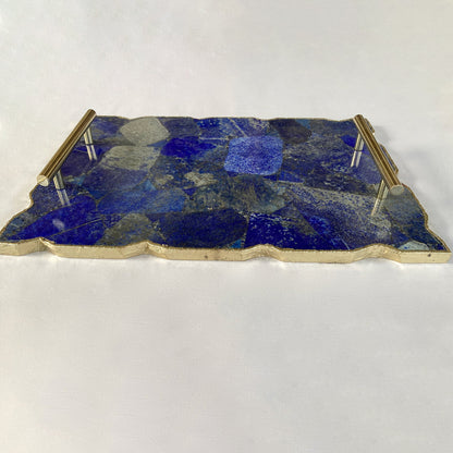Large Lapis Lazuli Serving Tray With Plain Modern Brass Handles/Personalised Momentos/Sign Boards 10"x15"