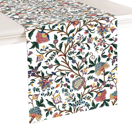 Sienna - Crewel Embroidered Table Runner | Linen Cotton Mix | Soft | Handmade | Cotton Linen Backing | Customisable Sizes