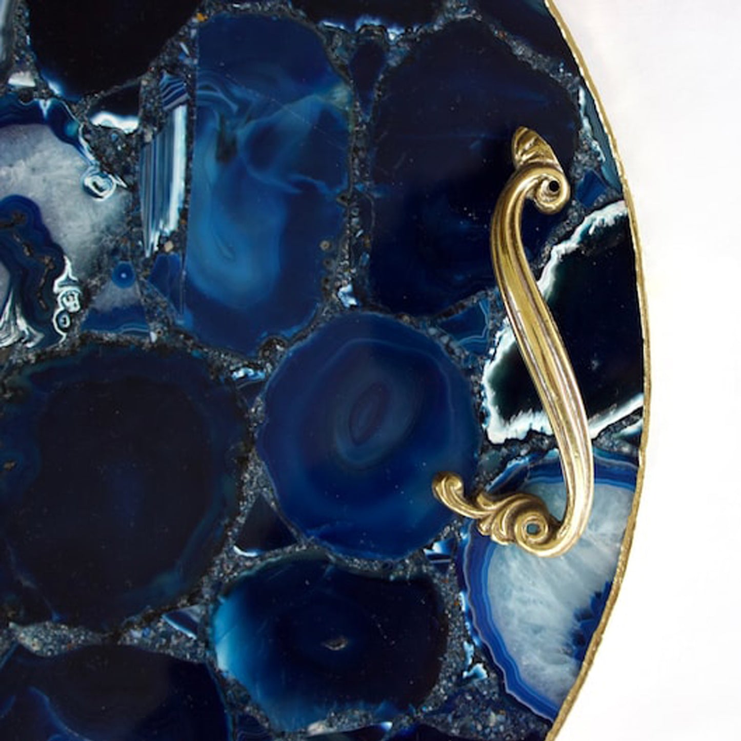 Blue Agate Serving Tray With Brass Handles | Circular