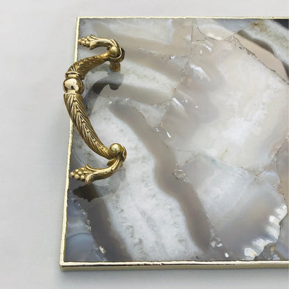 Wild Agate Serving Tray With Brass Handles