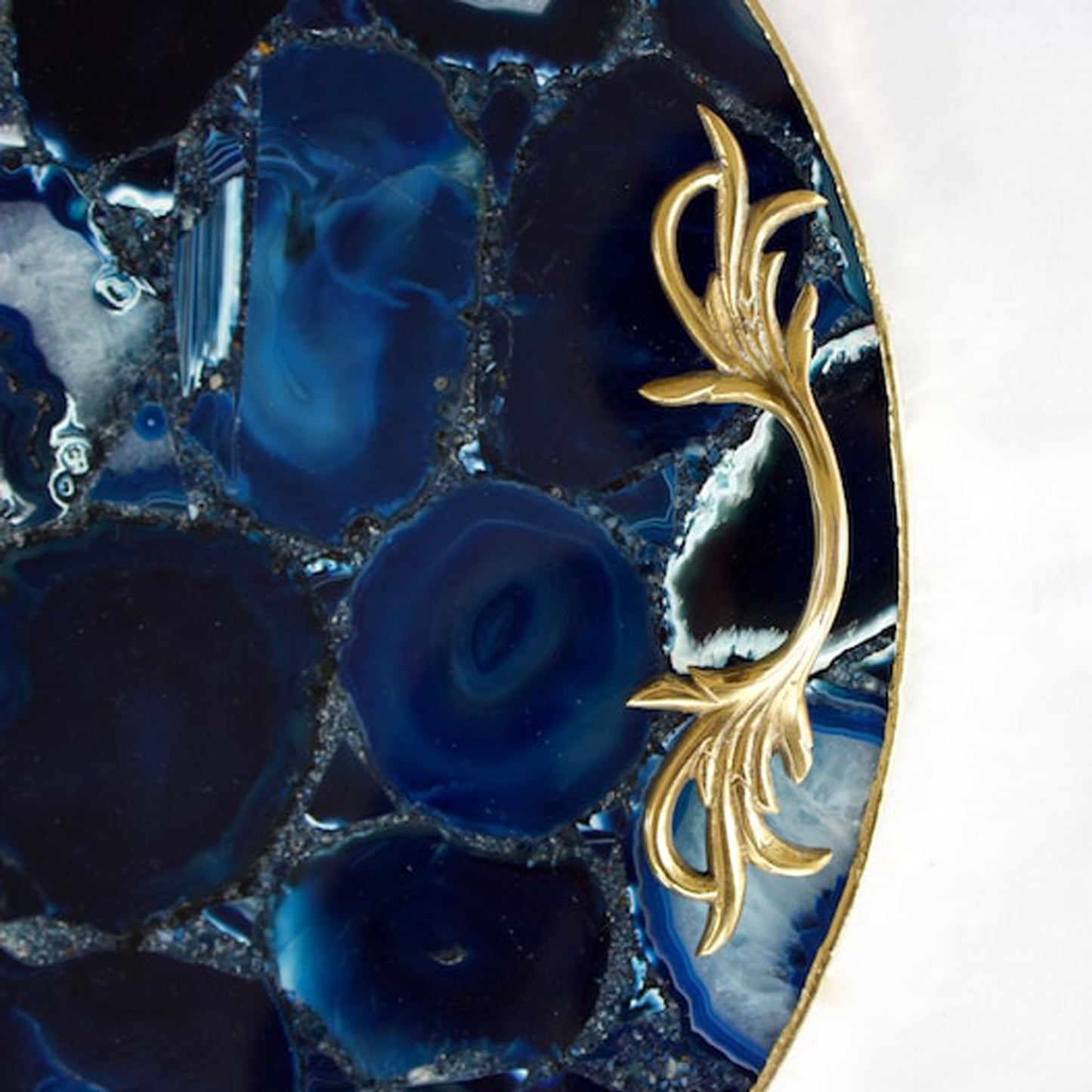 Blue Agate Serving Tray With Brass Handles | Circular