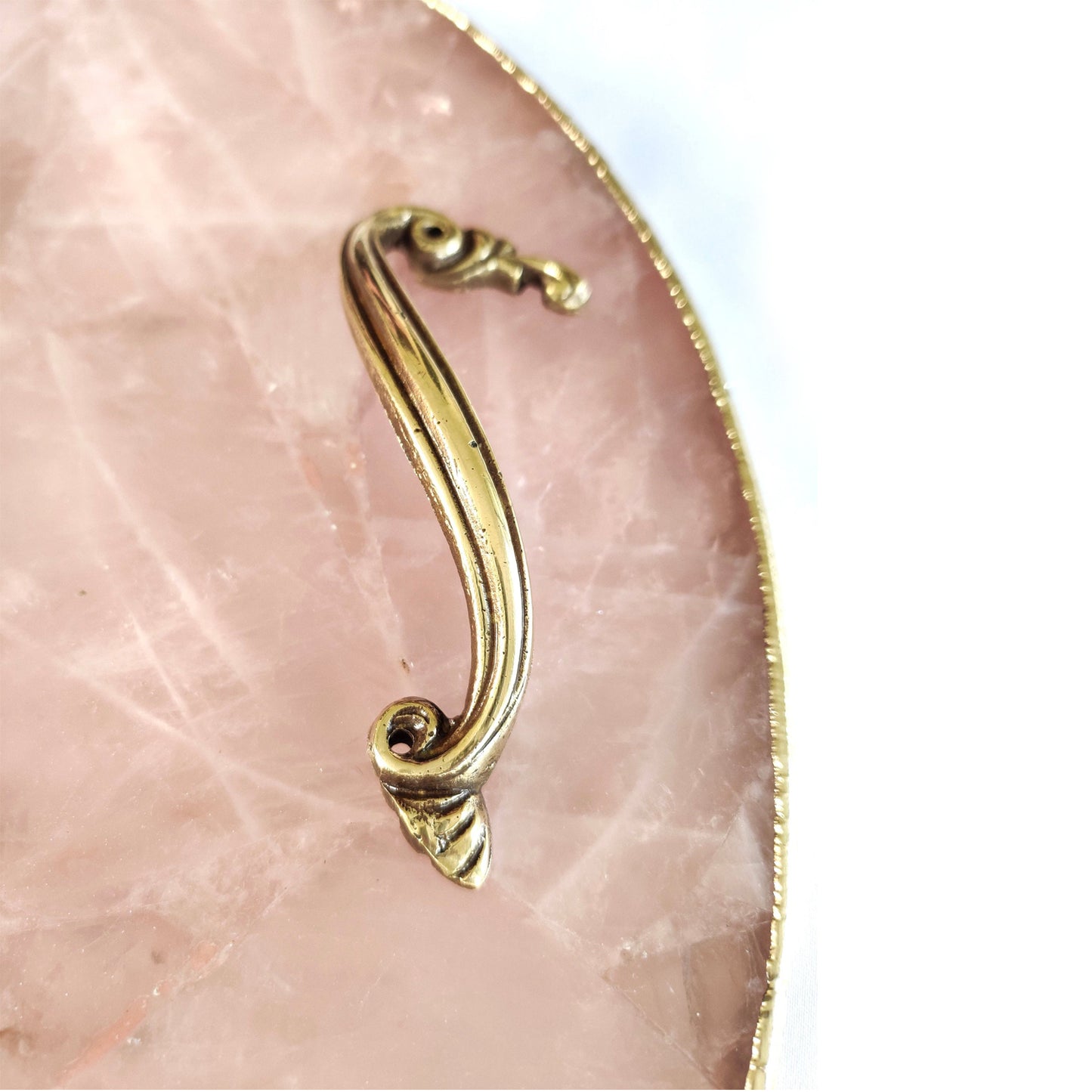 Rose Quartz Agate | Serving Tray With Brass Handles | Circular |