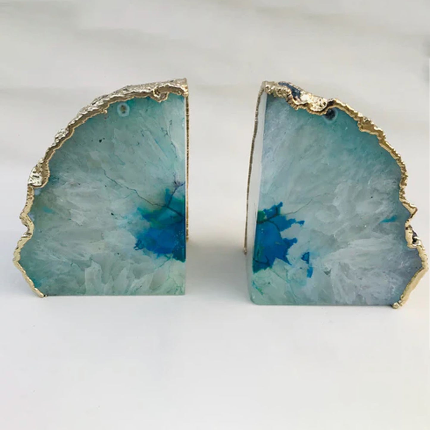 Aqua Plated Agate Bookends