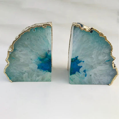 Aqua Plated Agate Bookends