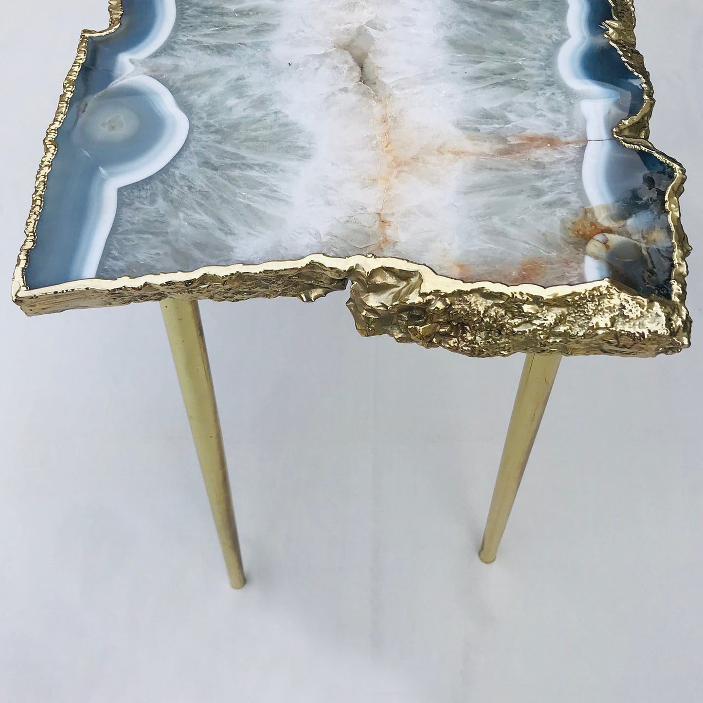 Large Grey Agate Single Piece Quartz/Gemstone/Crystal/Stone Organic Edge Side/Coffee Table