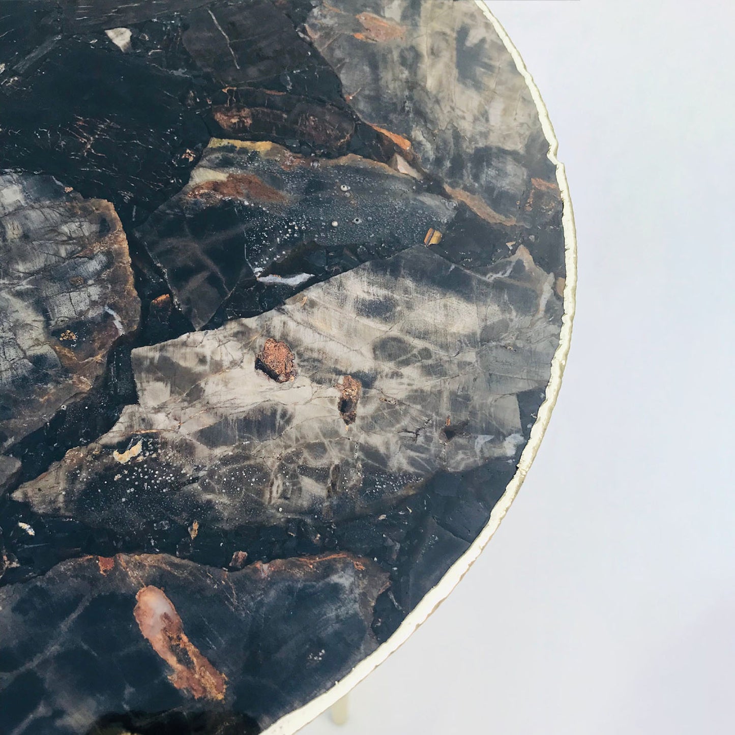 Black Petrified Wood Agate Round Edge Side/Coffee Table