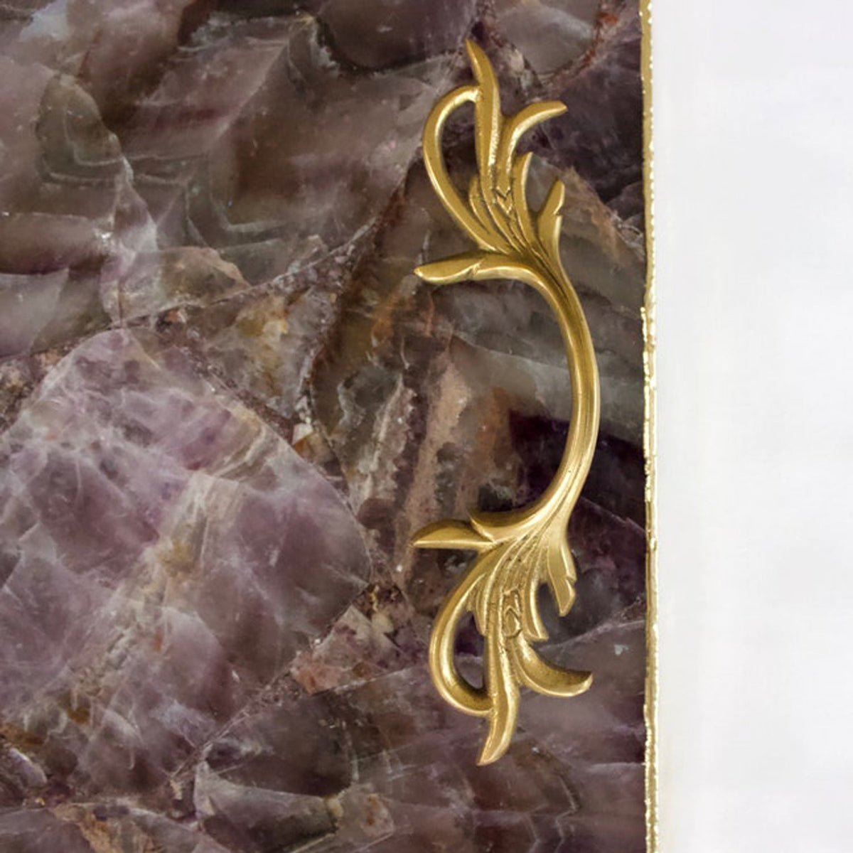 Open Leaf brass handle on amethyst agate tray
