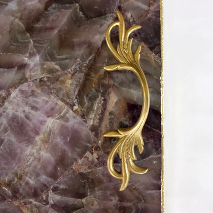 Open Leaf brass handle on amethyst agate tray