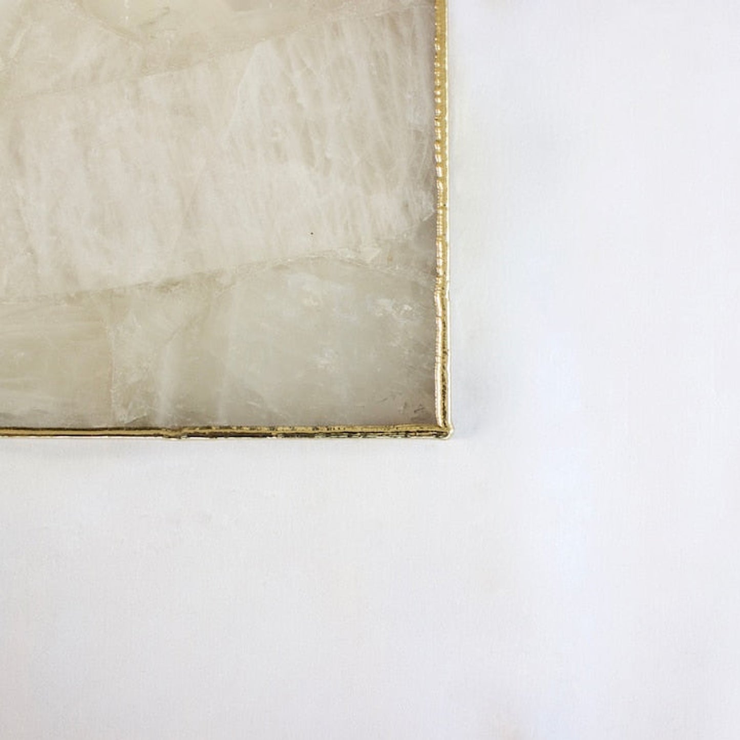 White Agate Serving Tray With Brass Handles | Square