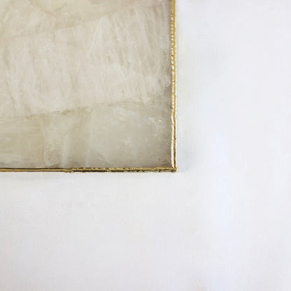 White Agate Serving Tray With Brass Handles | Square