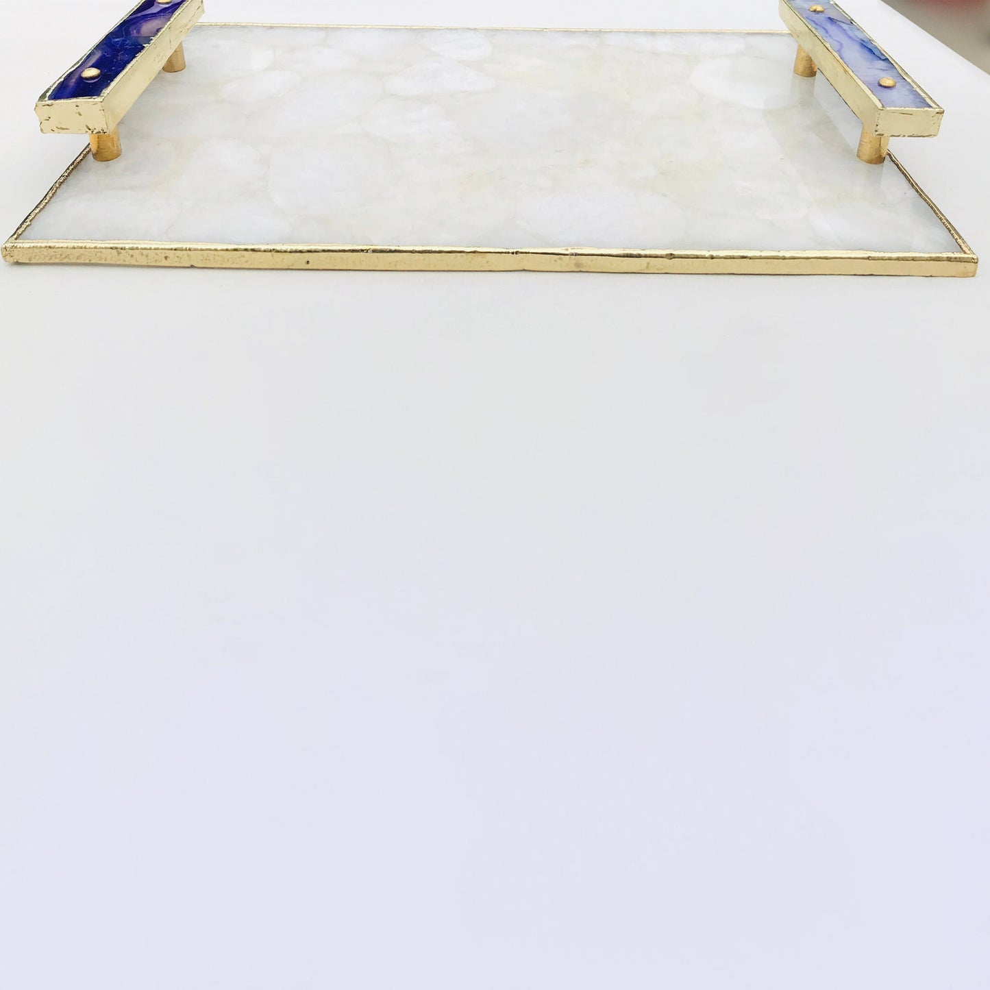 White Crystal Agate Plated Serving Tray With Purple Agate/Onyx Handles/Personalised Momentos/Sign Boards