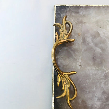Smoky Quartz Agate Serving Tray With Brass Handles