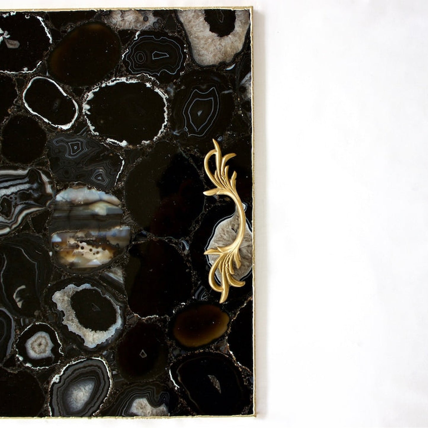Black Agate Serving Tray With Brass Handles | Square