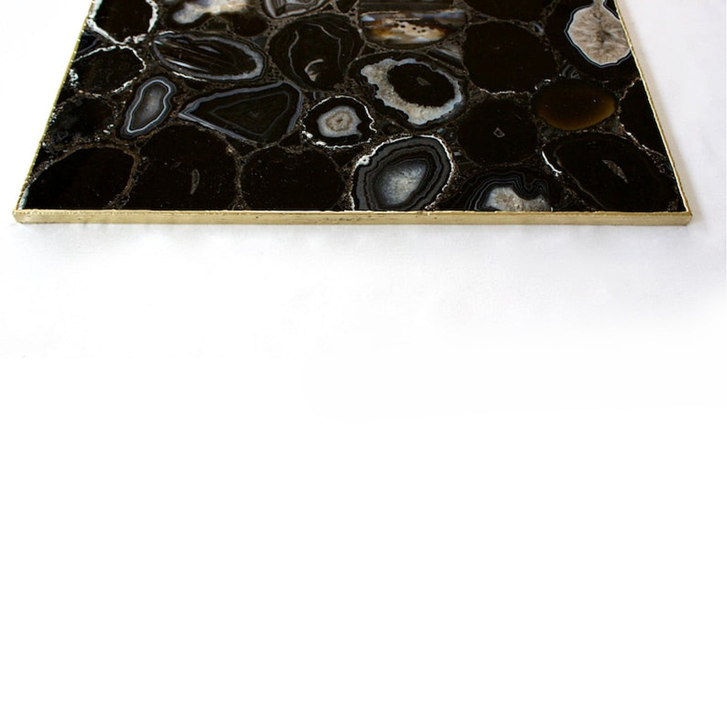 Black Agate Serving Tray With Brass Handles | Square