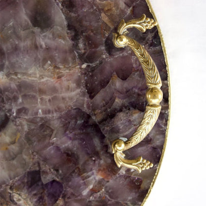 Amethyst Agate Round Serving Tray - Laurel Arch handle detail