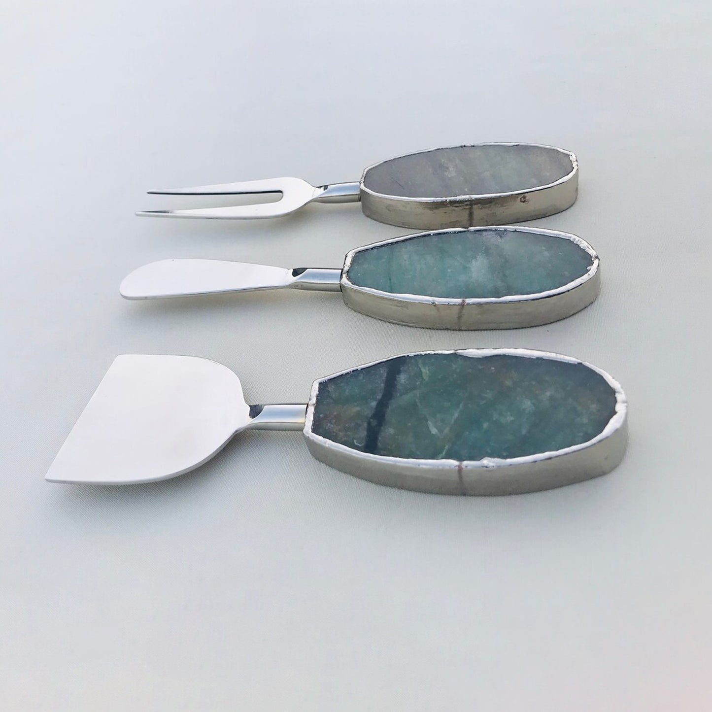 Set of 3 Green Agate Cheese Knives/Spreaders