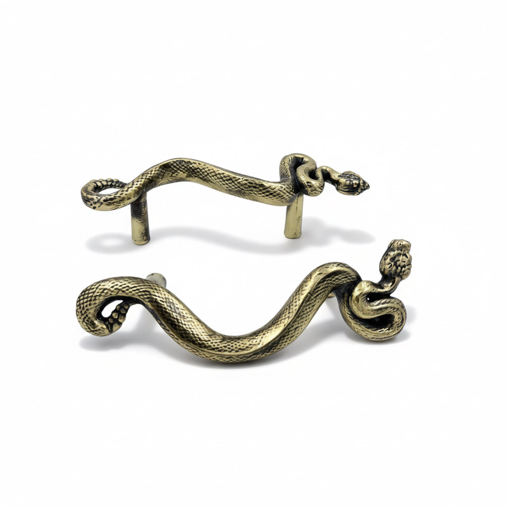 Swirling Snakes Brass Cabinet Handles | Antique Finish (Set of 2)