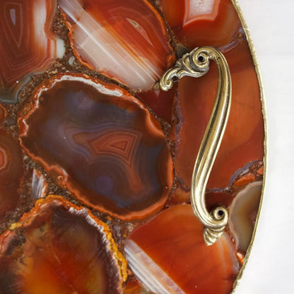 Sixteen inch round agate tray with a metal rim