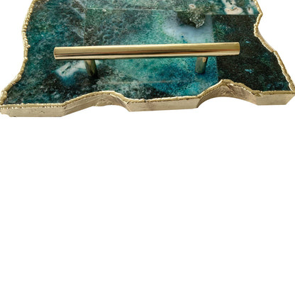 Large Composite Green Agate Serving Tray With Plain Modern Brass Handles/Personalised Momentos/Sign Boards 10"x15"