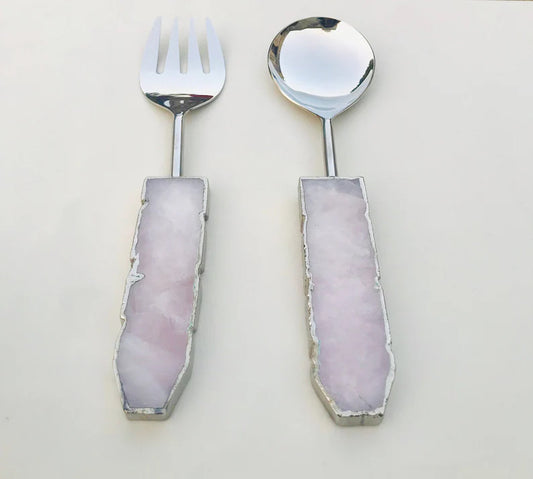Rose Quartz Agate Salad Server - Set of 2