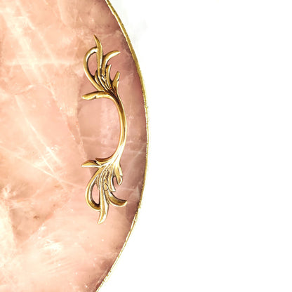 Rose Quartz Agate | Serving Tray With Brass Handles | Circular |