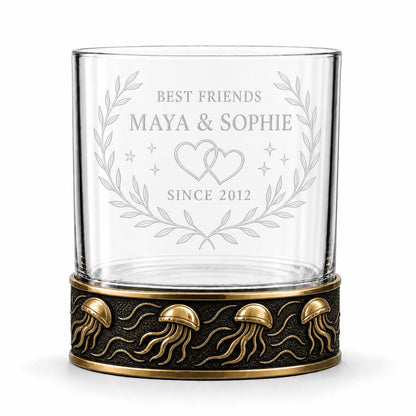 Personalized Jellyfish Whiskey Glass – Custom Etched Old Fashioned Glass, 10 oz