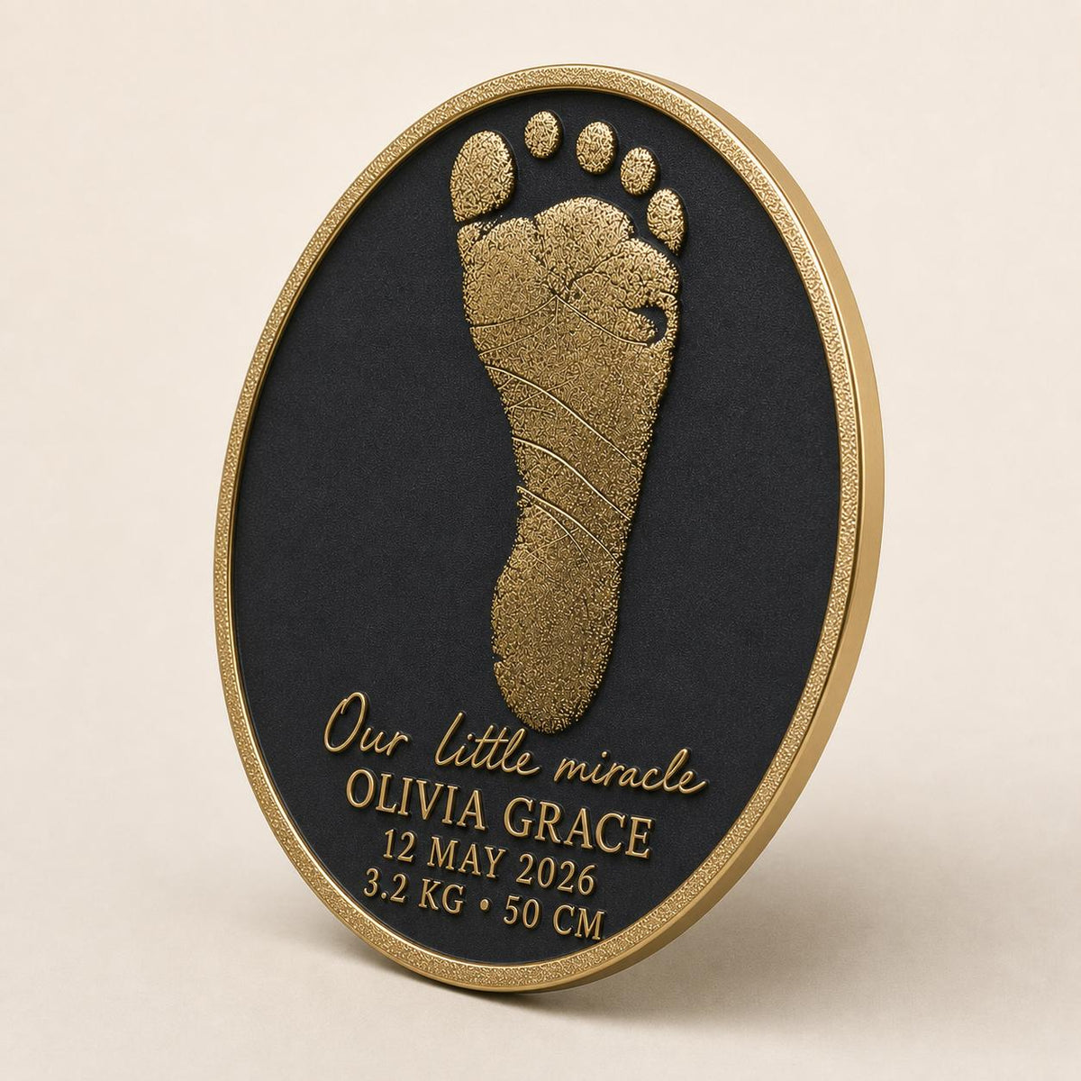 Personalised Baby Handprint Footprint Plaque, Custom Birth Stats Keepsake, Antique Brass Newborn Impression Gift