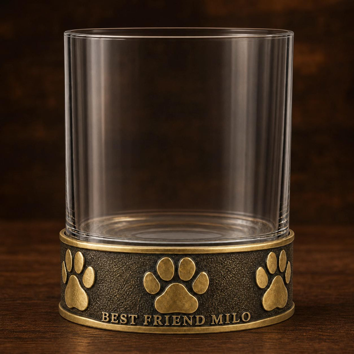 Personalised Fingerprint or Pet Paw Print Whisky Glass | Antique Brass Base | Custom Remembrance Gift