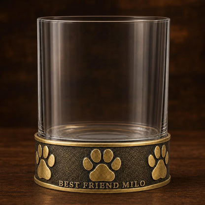 Personalised Fingerprint or Pet Paw Print Whisky Glass | Antique Brass Base | Custom Remembrance Gift