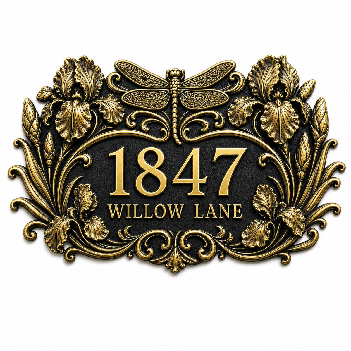 Design Your Own Custom House Number Plaque | Personalized Dragonfly Antique Brass Address Sign