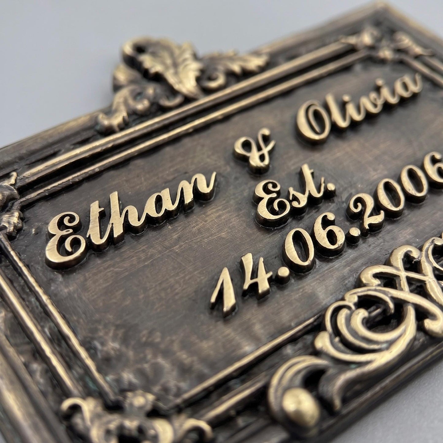 Personalized Wedding Plaque, Antique Brass Couple Name Sign, Custom Marriage Date or Wedding Arbor Sign