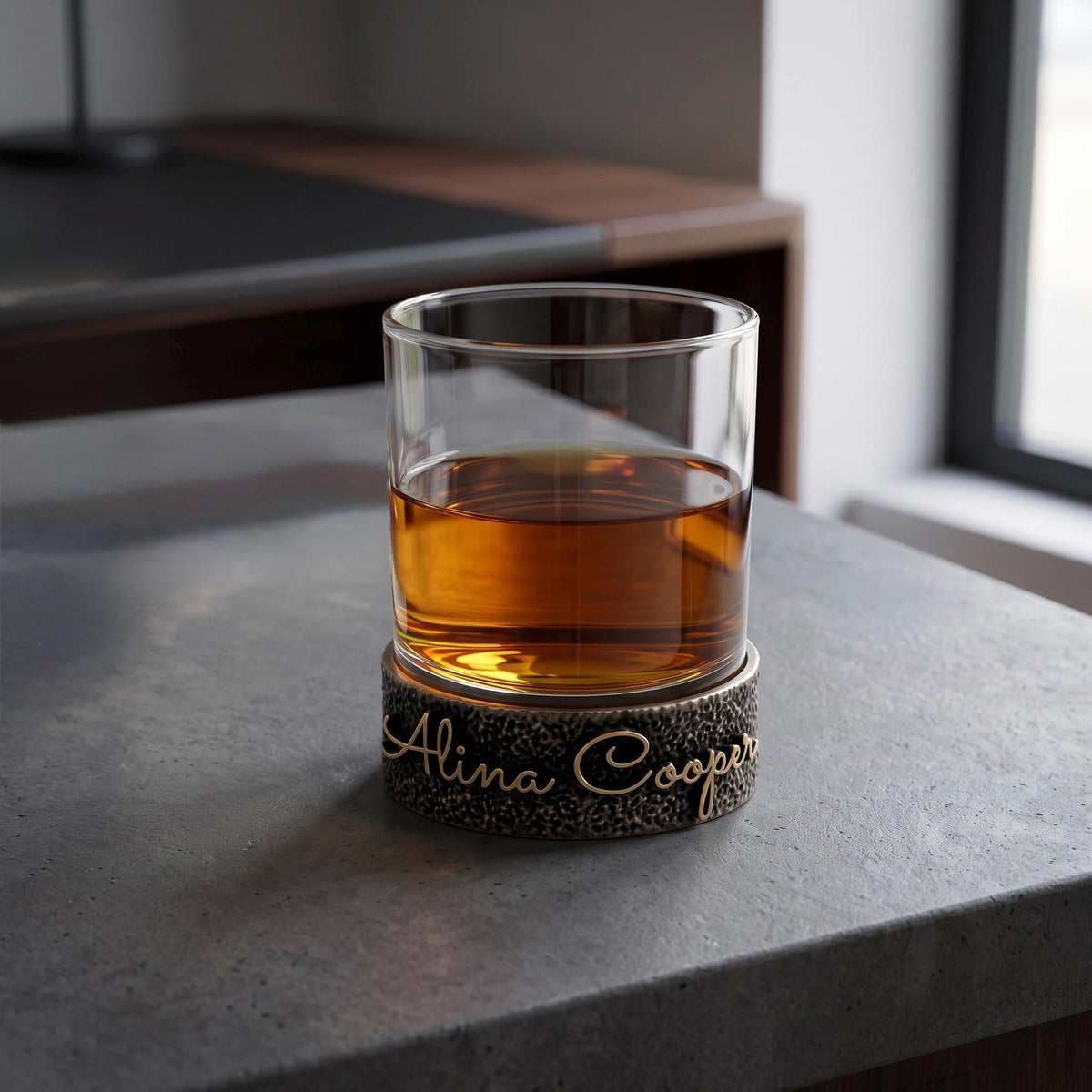 Personalised Antique Brass/Nickel Whiskey Glass | Signature Name Glasses | Electro-formed Metal Drinkware