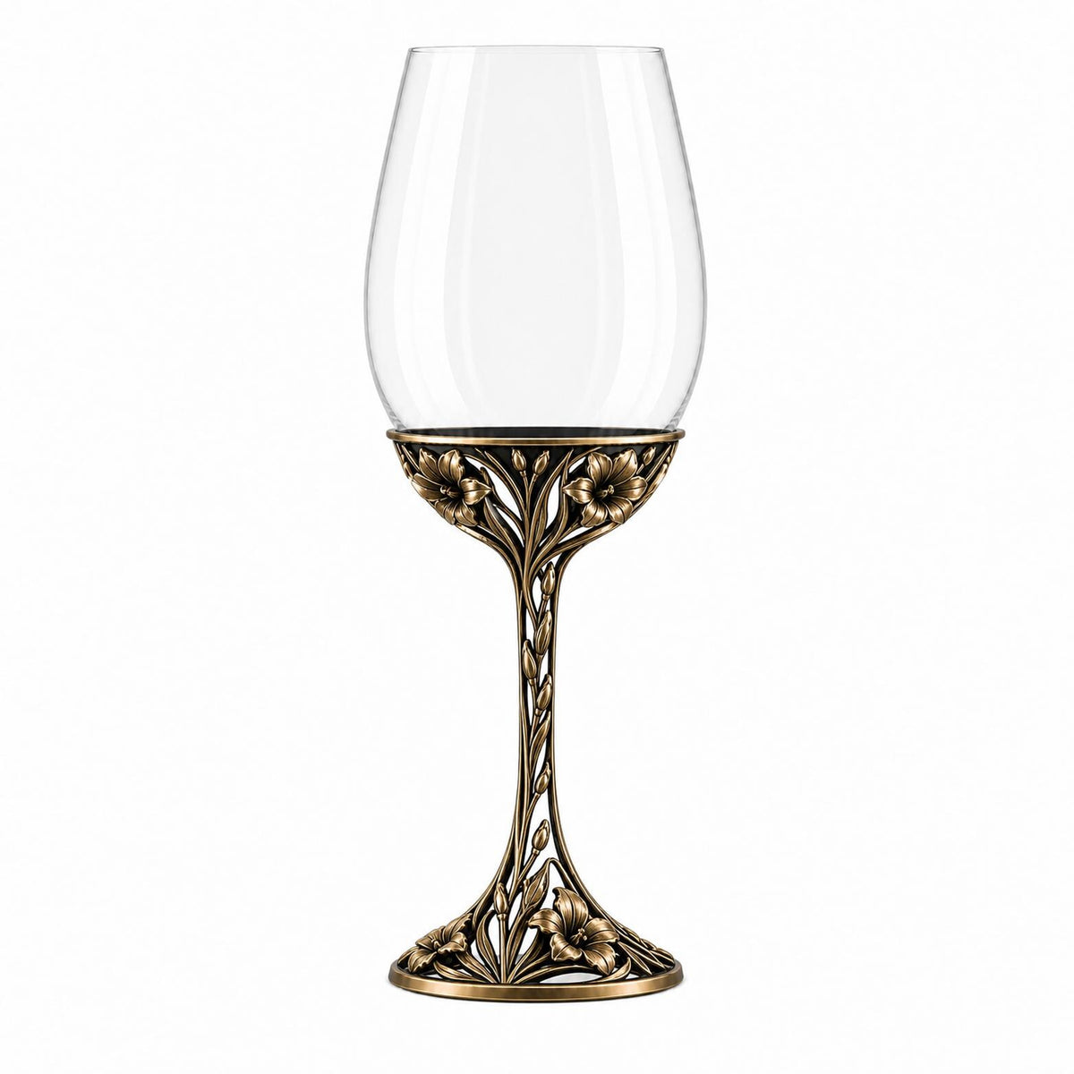 August Gladiolus Wine Glass, Personalised Birth Flower, Openwork Brass Stem, Custom Etched Gift