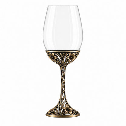 August Gladiolus Wine Glass, Personalised Birth Flower, Openwork Brass Stem, Custom Etched Gift
