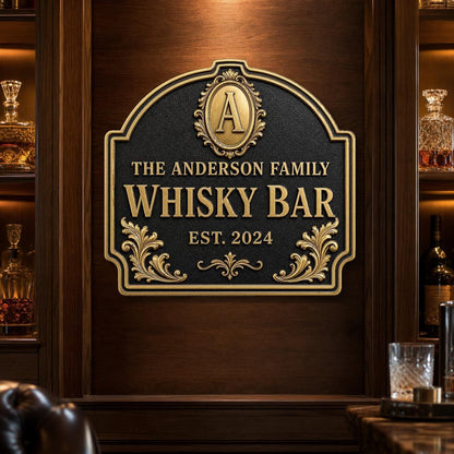 Personalised Home Bar Sign | Antique Brass Whisky Plaque | Custom Wall Decor
