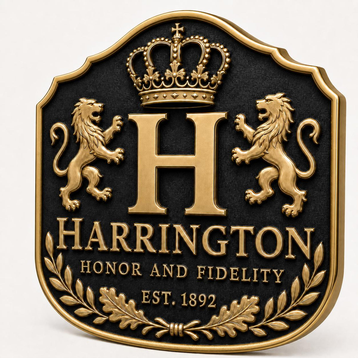 Design Your Own Family Crest Plaque | Personalised Coat of Arms, Family Name & Motto | Antique Brass Wall Sign