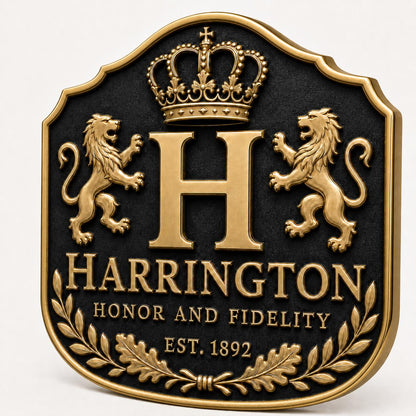 Design Your Own Family Crest Plaque | Personalised Coat of Arms, Family Name & Motto | Antique Brass Wall Sign