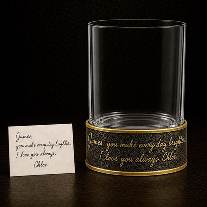 Personalized Handwriting Whiskey Glass – Signature Raised in Metal, 10 oz