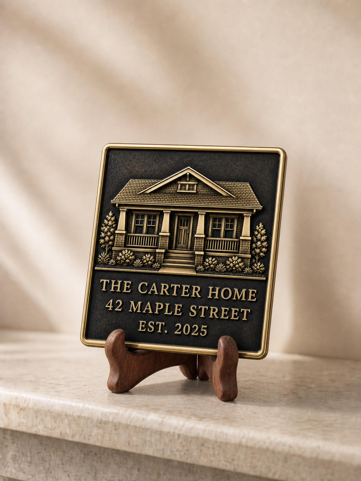Custom Family Home Portrait Plaque | Personalised Antique Brass Keepsake Gift
