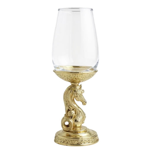 Set of 4 - Knight Wine Glasses | Chess Inspired Decorative Drinkware | Statement Barware | Antique, Gold or Silver Finish