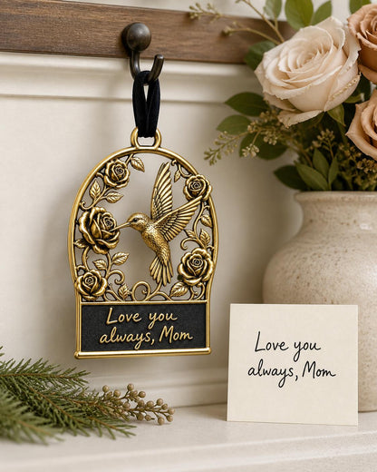 Large Personalized Memorial Ornament | Hummingbird Rose Keepsake | Copper & Brass Christmas Decor