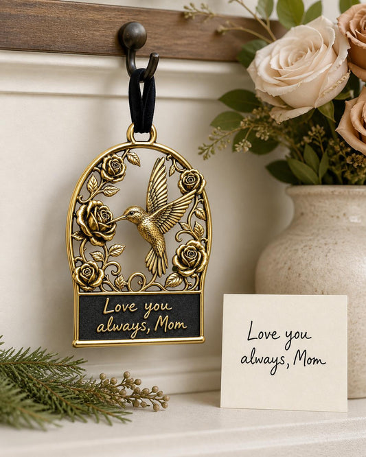 Large Personalized Memorial Ornament | Hummingbird Rose Keepsake | Copper & Brass Christmas Decor