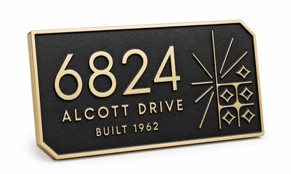 Personalised Mid Century Modern Address Plaque | Custom Metal House Number | Antique Brass Wall Name Plate
