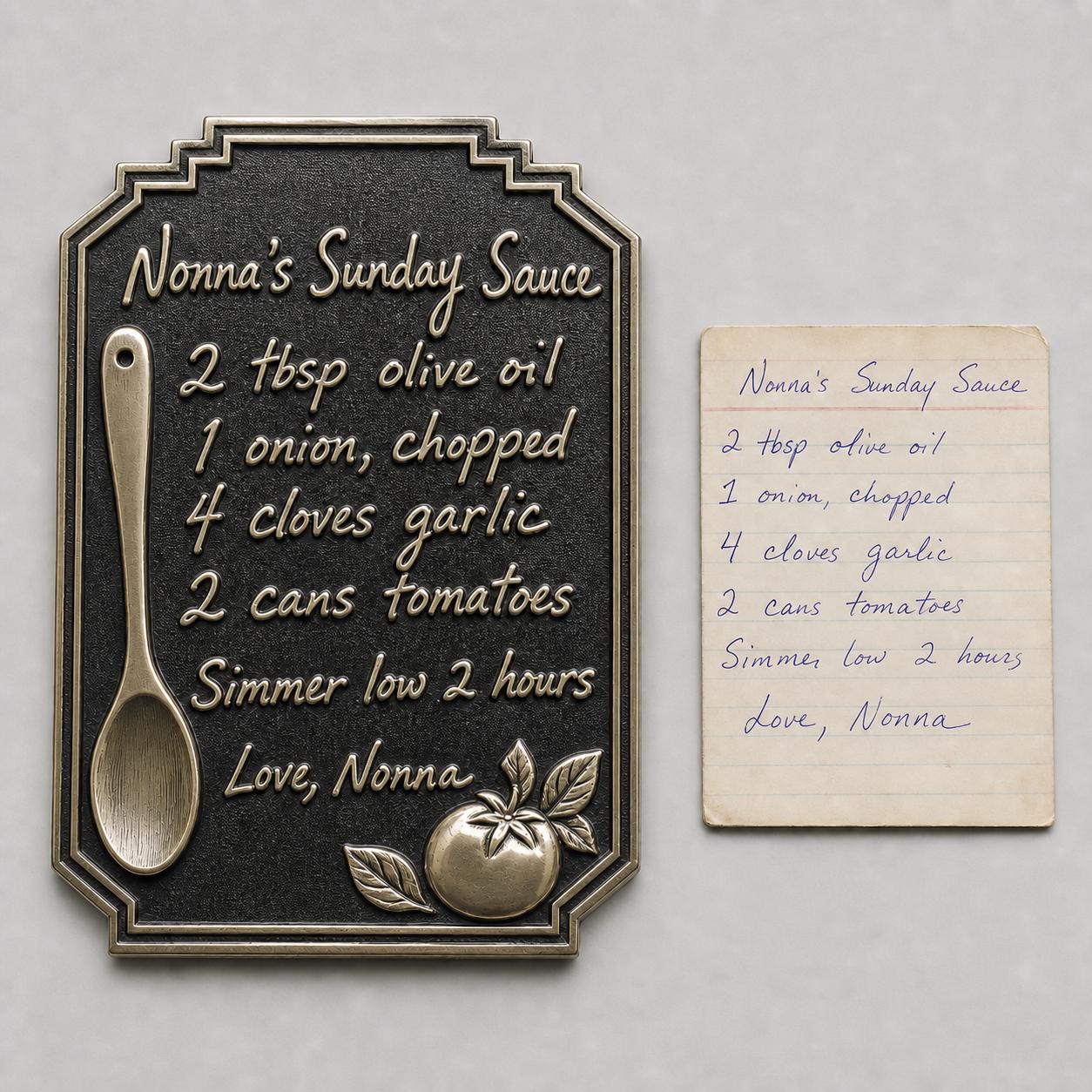 Custom Handwritten Recipe Plaque | Antique Brass Family Recipe Sign | Personalised Kitchen Keepsake Gift