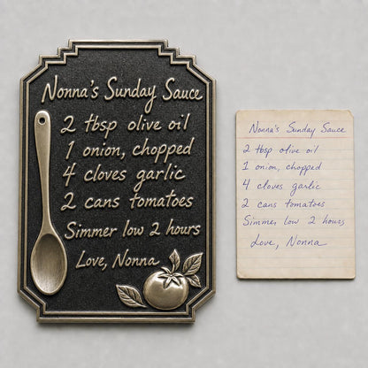 Custom Handwritten Recipe Plaque | Antique Brass Family Recipe Sign | Personalised Kitchen Keepsake Gift