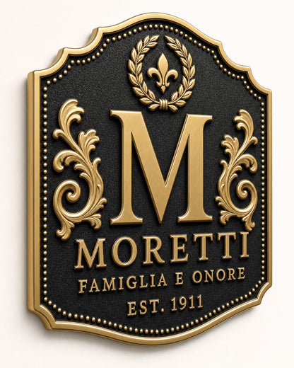 Create Your Own Family Crest Plaque | Custom Monogram, Surname & Motto | Antique Brass Heritage Sign