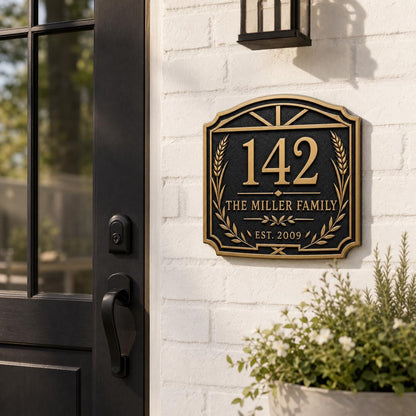 Personalised House Number Sign | Antique Brass Address Plaque | Custom Street/Family Name Board